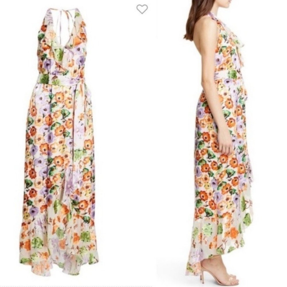Alice + Olivia Evelia Ruffled Floral High Low Asymmetrical Maxi Dress Size 10 - Picture 3 of 13